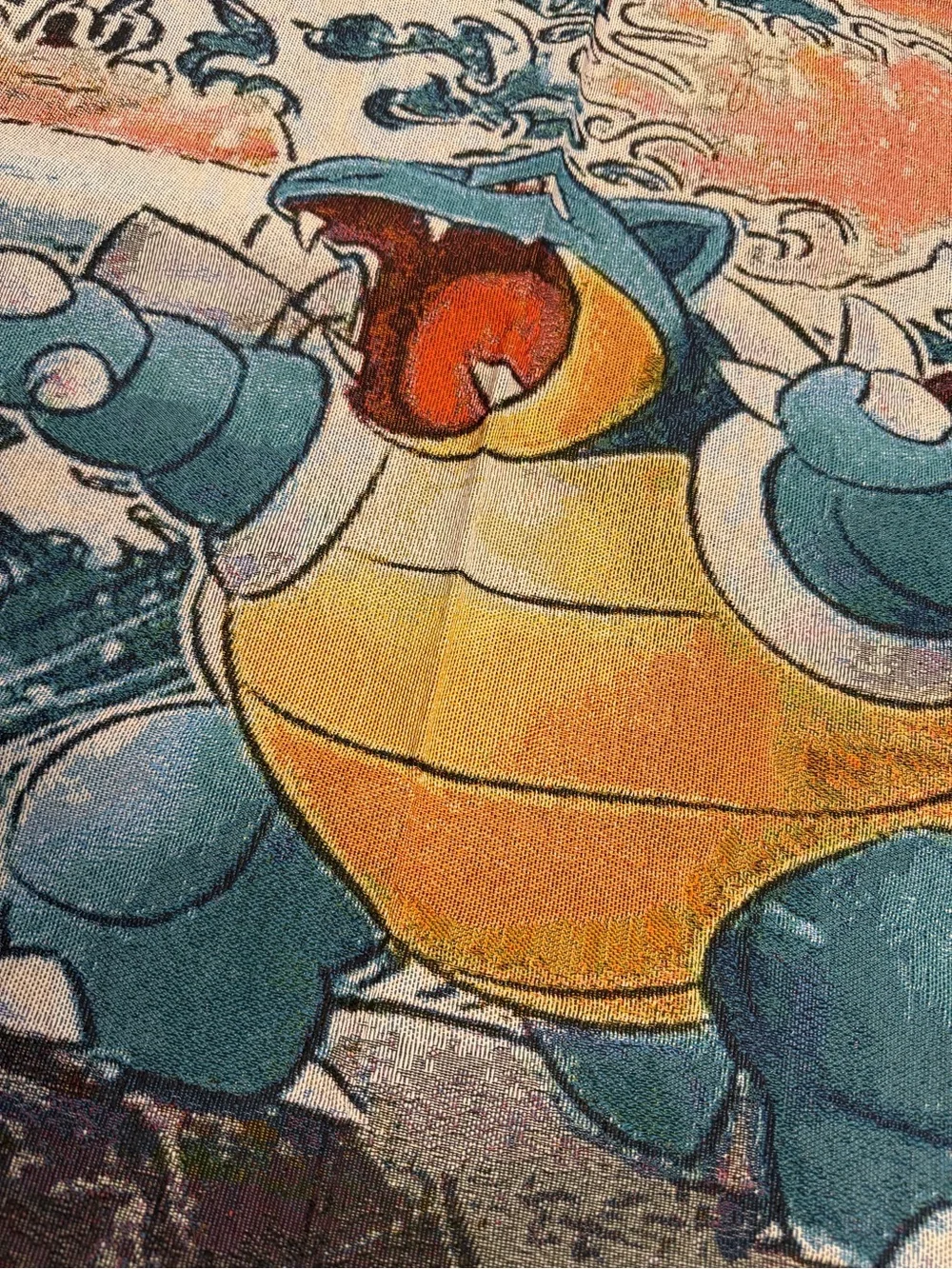 Charizard & Blastoise Decorative Woven Tapestry Blanket - Orange Blue Anime Art